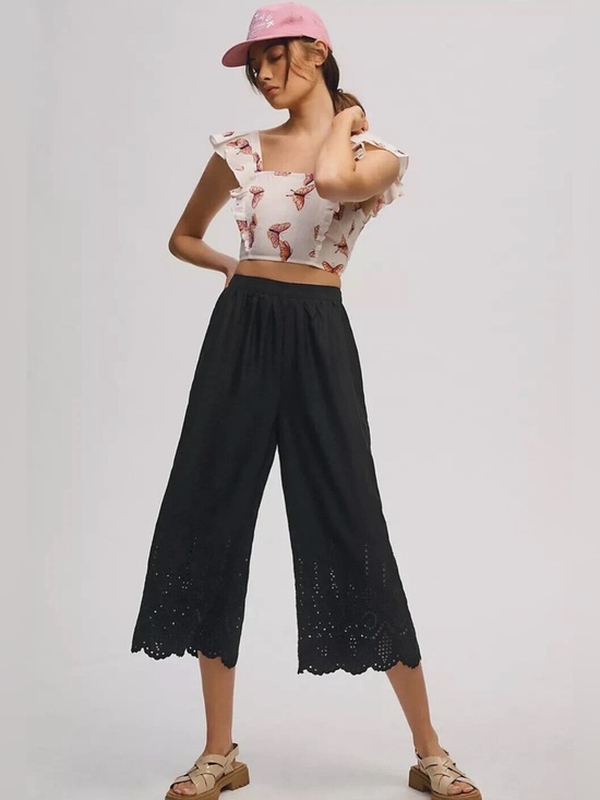 Anthropologie Pants - Anthropologie Wide-Leg Eyelet Crop Pants. Size 4. Black